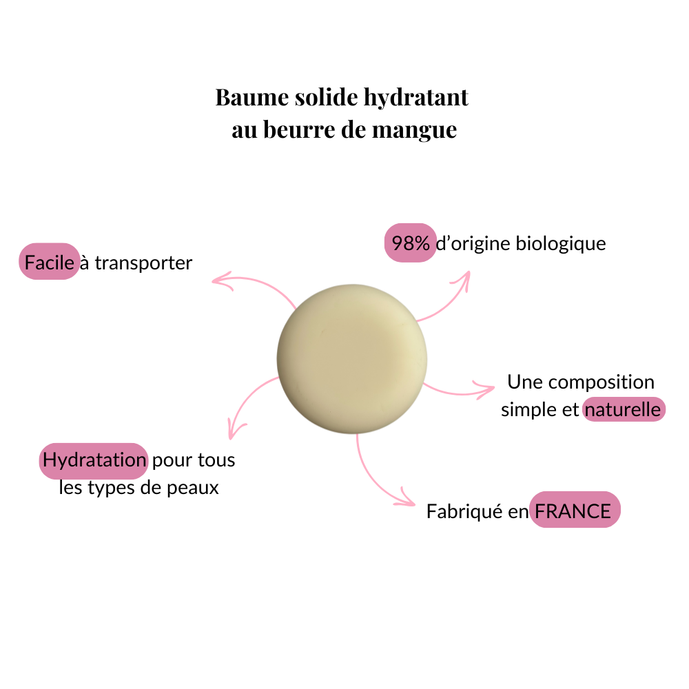 5 atouts du baume solide hydratant pour le corps au beurre de mangue Floraélys